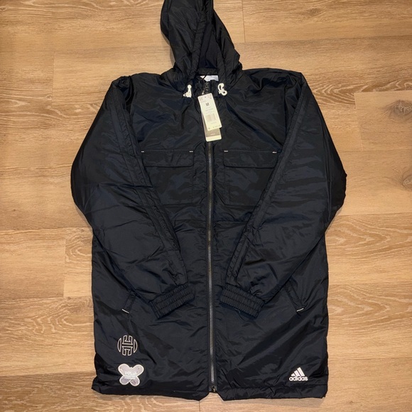 ADIDAS Harden Parka Fleece Lined Long Black Jacket Men’s Medium New